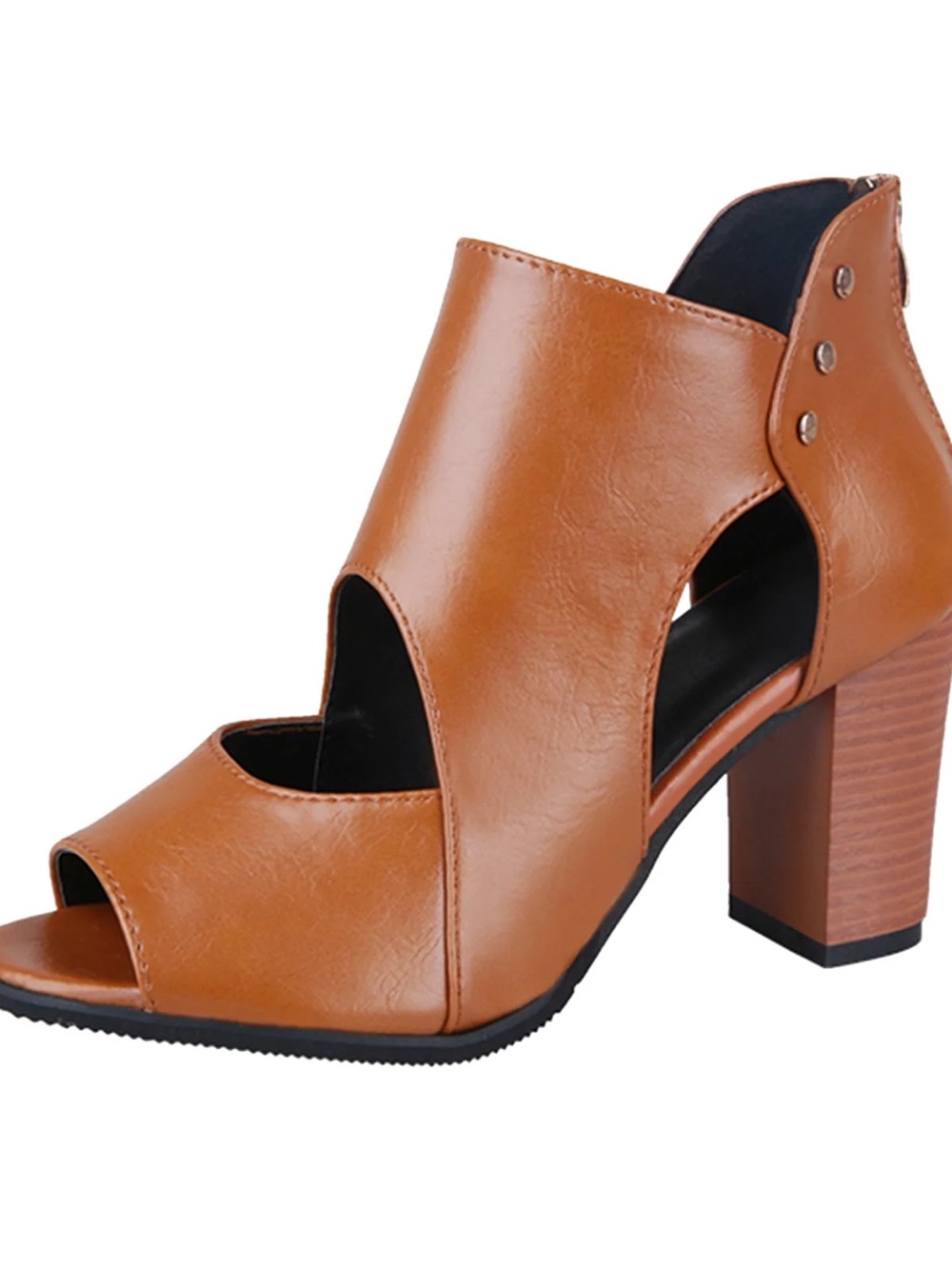 Women's Open-Toe Cutout Ankle Boots - Brown - Picture 10 of 10